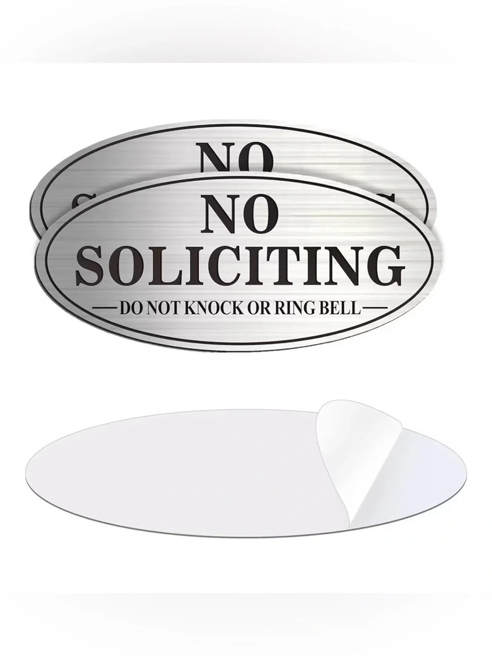 No Soliciting Oval Door Sign Sticker - Silver